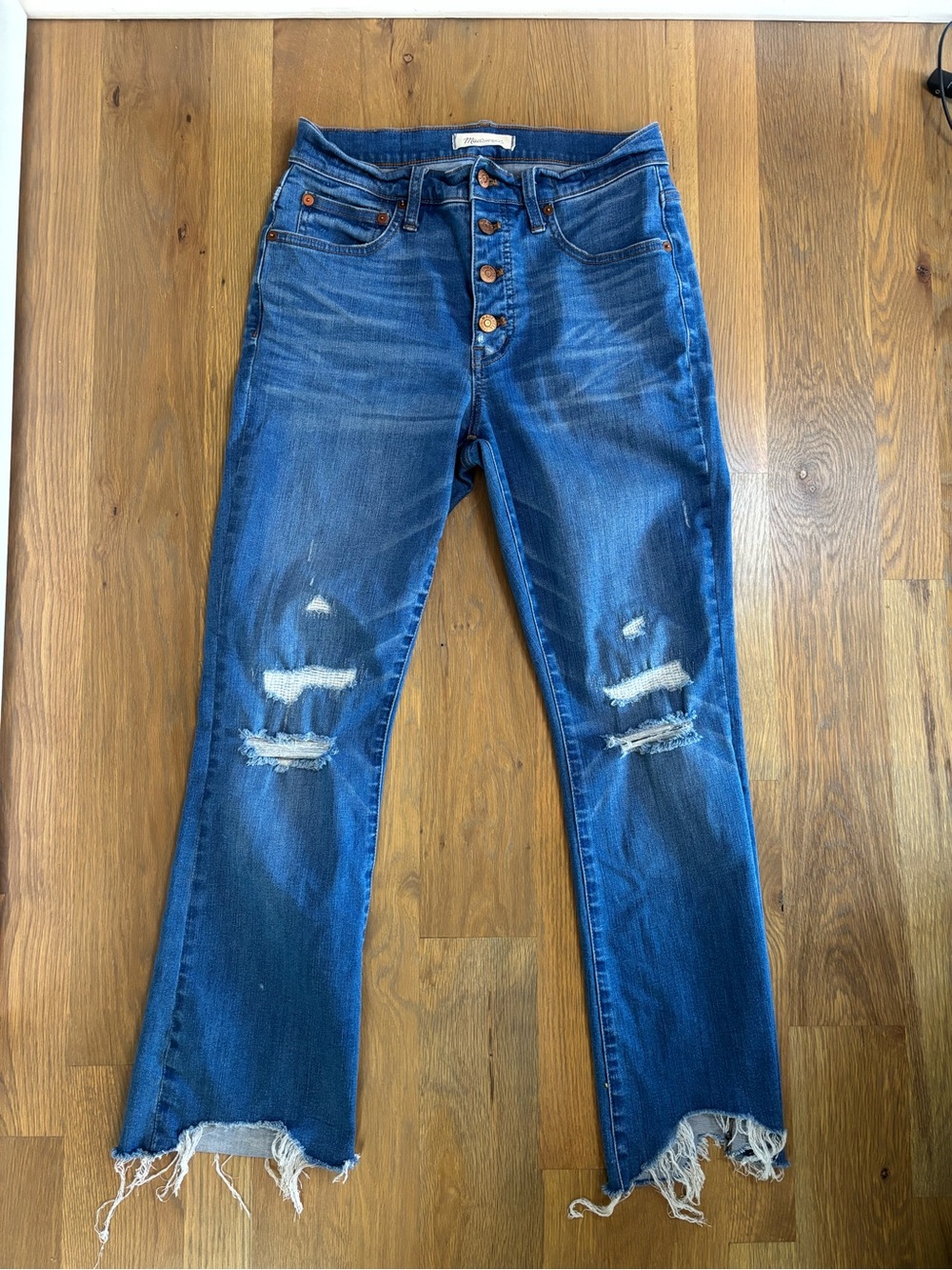 Madewell Distressed Button-Fly Jeans in Medium Blue